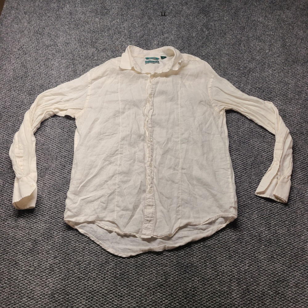 Cubavera Mens White 100% Linen Long Sleeve Pintuck Button Down Shirt Size M
